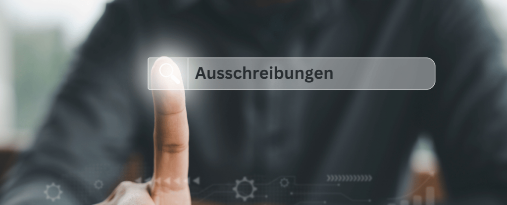 Ein Finger, der auf eine Suchschaltfläche mit der Aufschrift 'Ausschreibungen' tippt